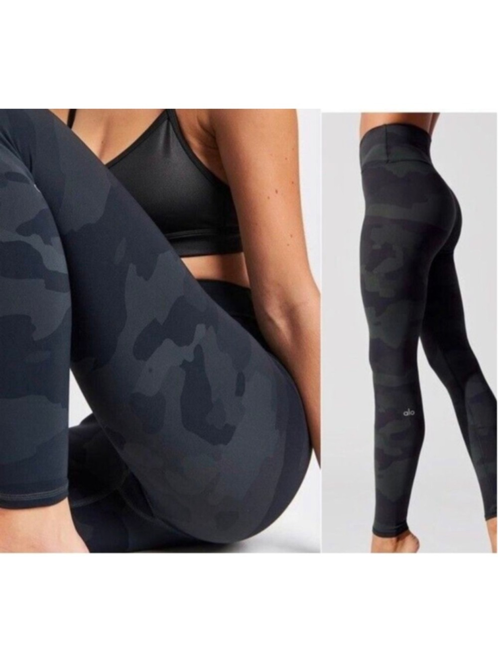 Alo Yoga Camo Leggings Small Black Gray High Waisted Athletic Pants
